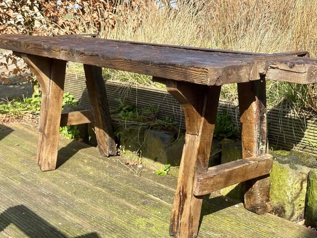 Oude gerestaureerde werkbank, Huis en Inrichting, Tafels | Sidetables, Ophalen, Gebruikt, Grenenhout, Industrieel, robuust, landelijk, stijlvol