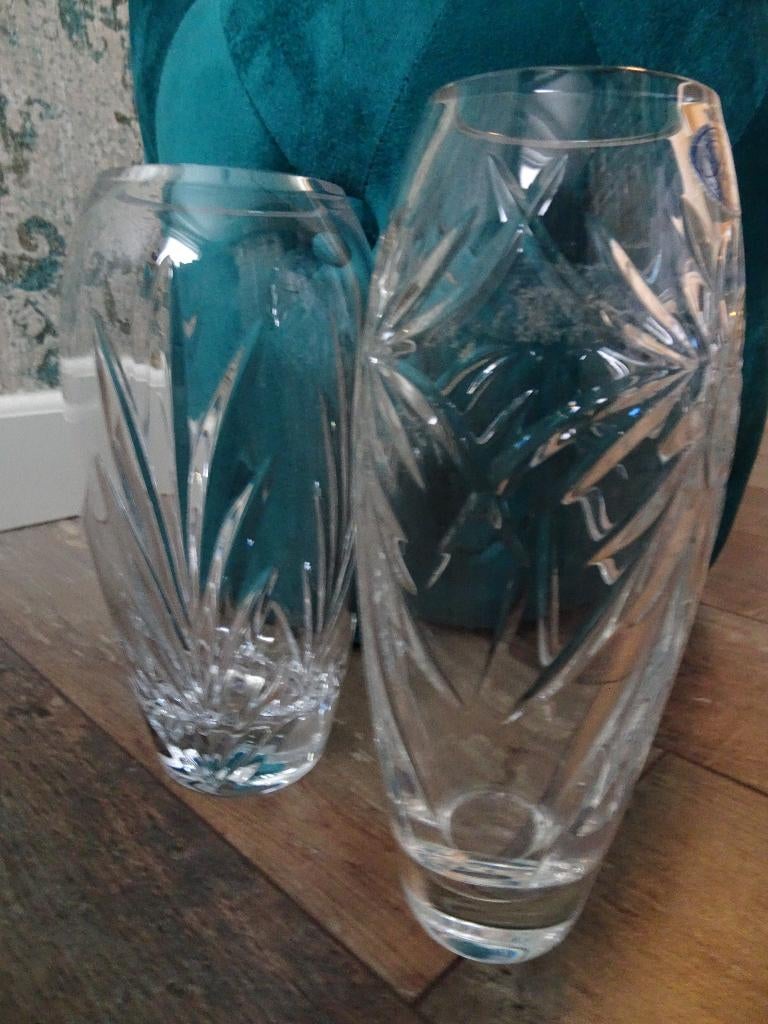 Rogaška Set helder kristallen geslepen vaasjes/ vazen, Overige materialen, Overige kleuren, Ophalen of Verzenden, Zo goed als nieuw