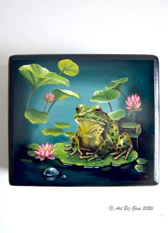Frog Life... Uniek hand beschilderd houten kistje, Ophalen of Verzenden
