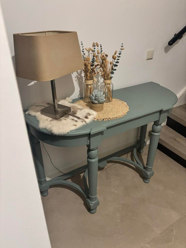 Brocante haltafel / muurtafel - Groen, Huis en Inrichting, Tafels | Sidetables, Gebruikt, 25 tot 50 cm, 100 tot 150 cm, Overige vormen