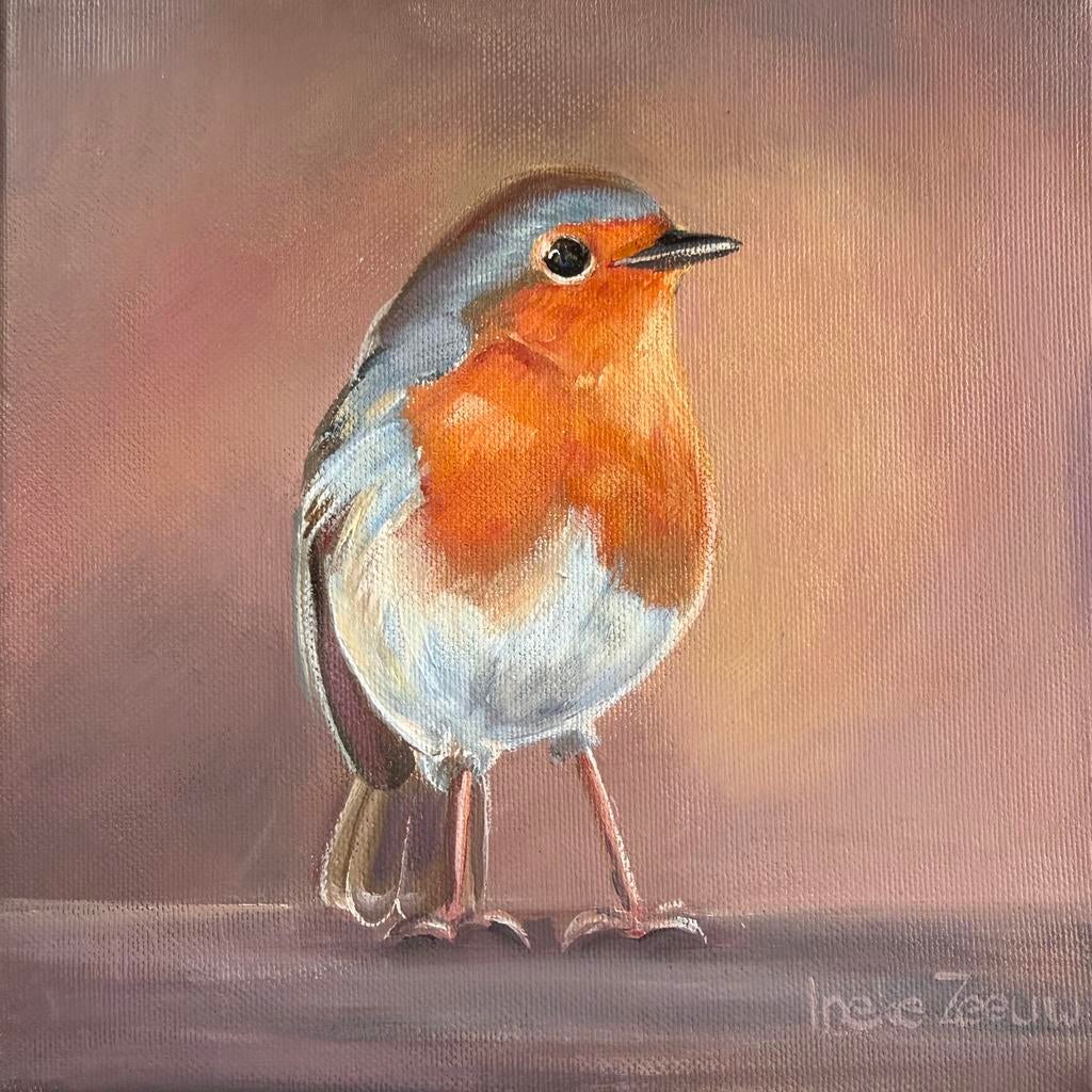 Schilderijtje roodborstje 20 x20 cm acryl op doek, Ophalen of Verzenden
