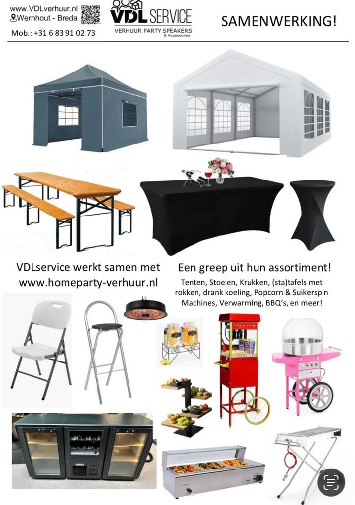 www. VDLverhuur .nl - Speakers,Tenten,Tafels,Koeling, etc!, Hobby en Vrije tijd, Feestartikelen | Verhuur, Ophalen, Zo goed als nieuw