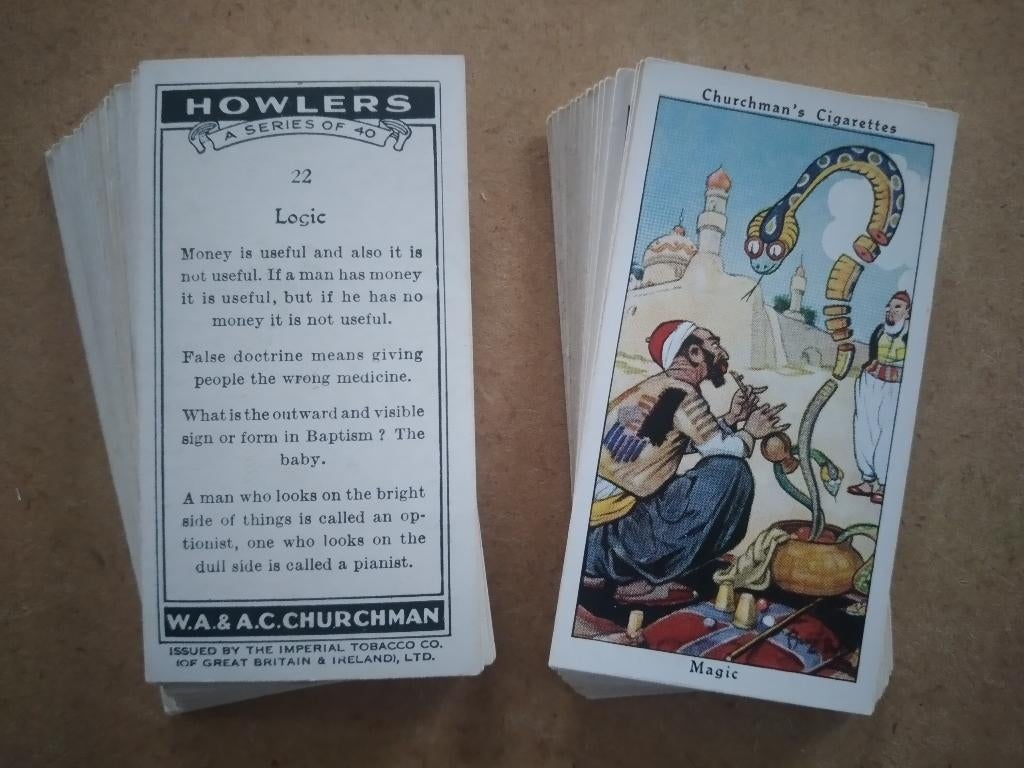 Howlers complete set 40 cigarette cards Churchman 1937, Ophalen, Gebruikt