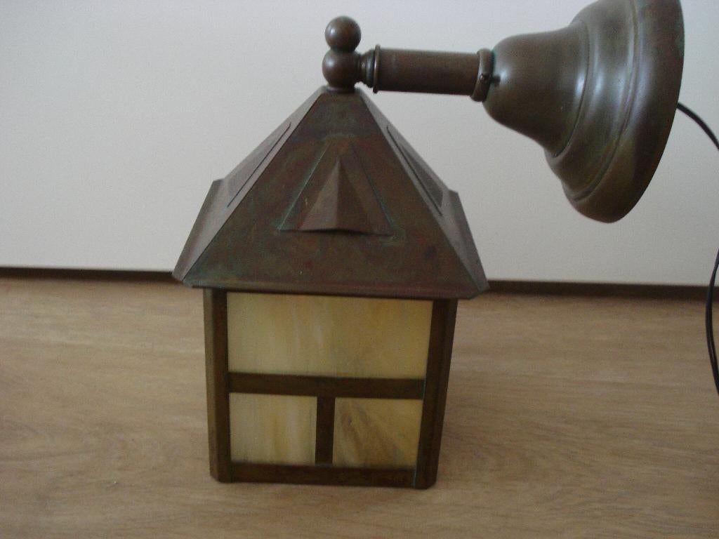 koper wandlamp met glas Amsterdamse School stijl, Huis en Inrichting, Lampen | Wandlampen, Ophalen, Gebruikt, Glas