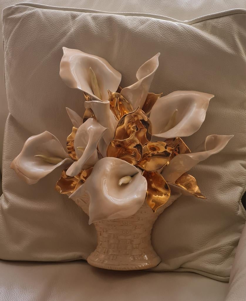 Grote crème bladgoud bloemen wandstuk, Ophalen of Verzenden, Zo goed als nieuw, Wit, Vierkant