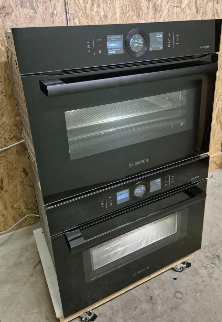 Supper luxe Bosch set:Combi oven/magnetron +combi stoom oven, Zo goed als nieuw, Oven met grill, Inbouw, 45 tot 60 cm