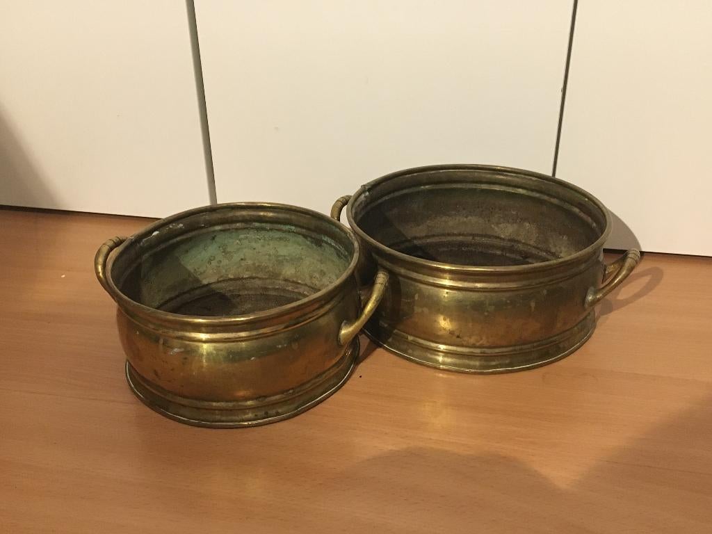 koperen plantenbak met oren messing geelkoper, Ophalen of Verzenden, Koper