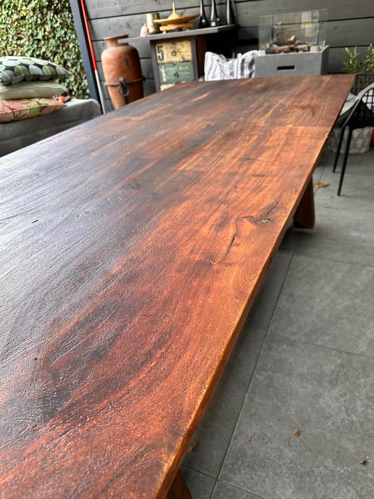 Houten eettafel 1.00 bij 2.20, Ophalen, Gebruikt, 100 tot 150 cm, 200 cm of meer