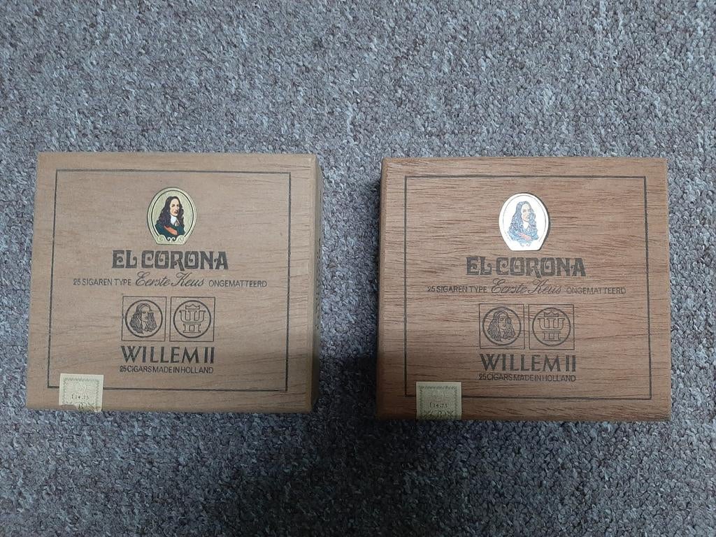 2 Vintage Houten Sigarenkistjes El Corona Willem II, Verzamelen, Rookartikelen, Aanstekers en Luciferdoosjes, Ophalen of Verzenden
