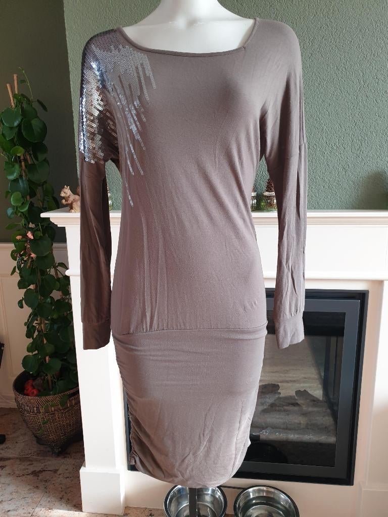 Yaya pailletten taupe groene jurk mt S 36, Verzenden, Knielengte, Yaya, Maat 36 (S)