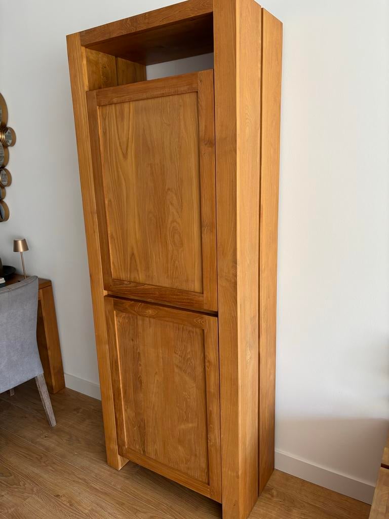 Massief Teak Houten Kast - Naturel Gelakt, Huis en Inrichting, Kasten | Overige, Ophalen, Zo goed als nieuw