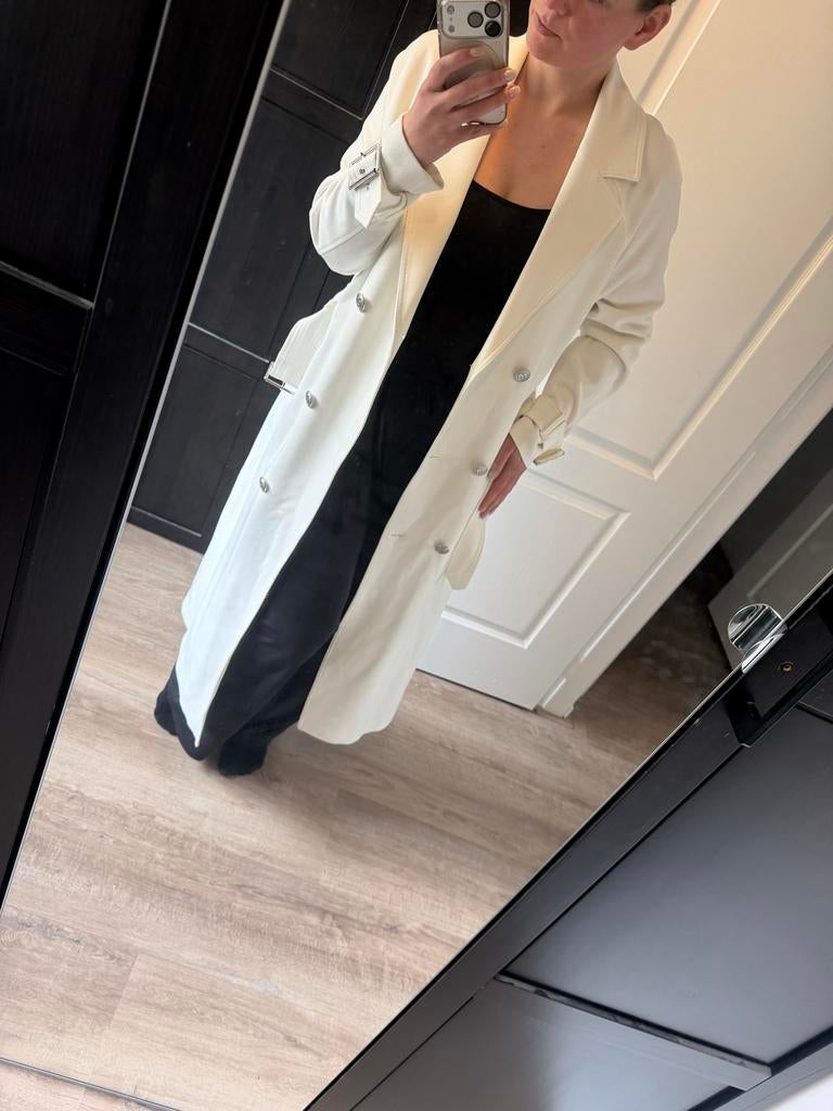 Nikkie crème/witte trenchcoat jas, Ophalen of Verzenden, Gedragen, Maat 42/44 (L), Wit