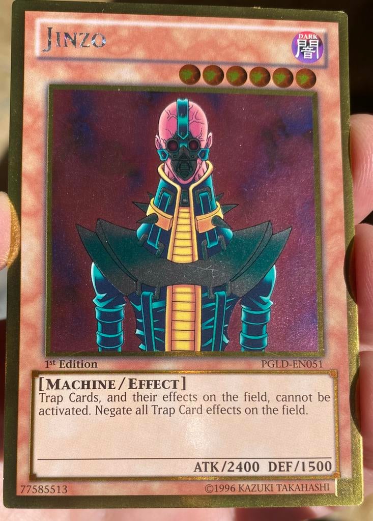Yu-Gi-Oh! Jinzo PGLD 1st Edition !, Hobby en Vrije tijd, Verzamelkaartspellen | Yu-gi-Oh!, Gebruikt, Losse kaart, Foil, Ophalen of Verzenden