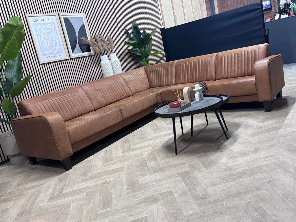 ZGAN Hoekbank Mills Microleer - Cognac - 290 x 260, 250 tot 300 cm, -, -, Hoekbank