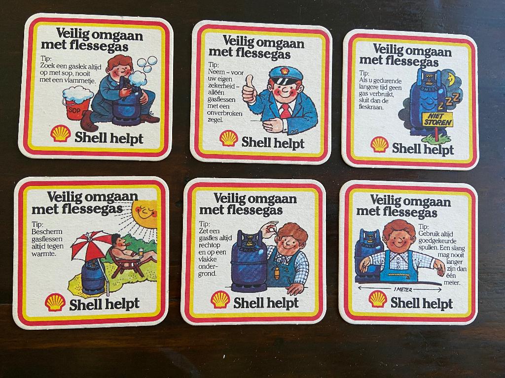 Shell bierviltjes 60er jaren 6 verschillende., Verzamelen, Merken en Reclamevoorwerpen, Ophalen of Verzenden, Zo goed als nieuw