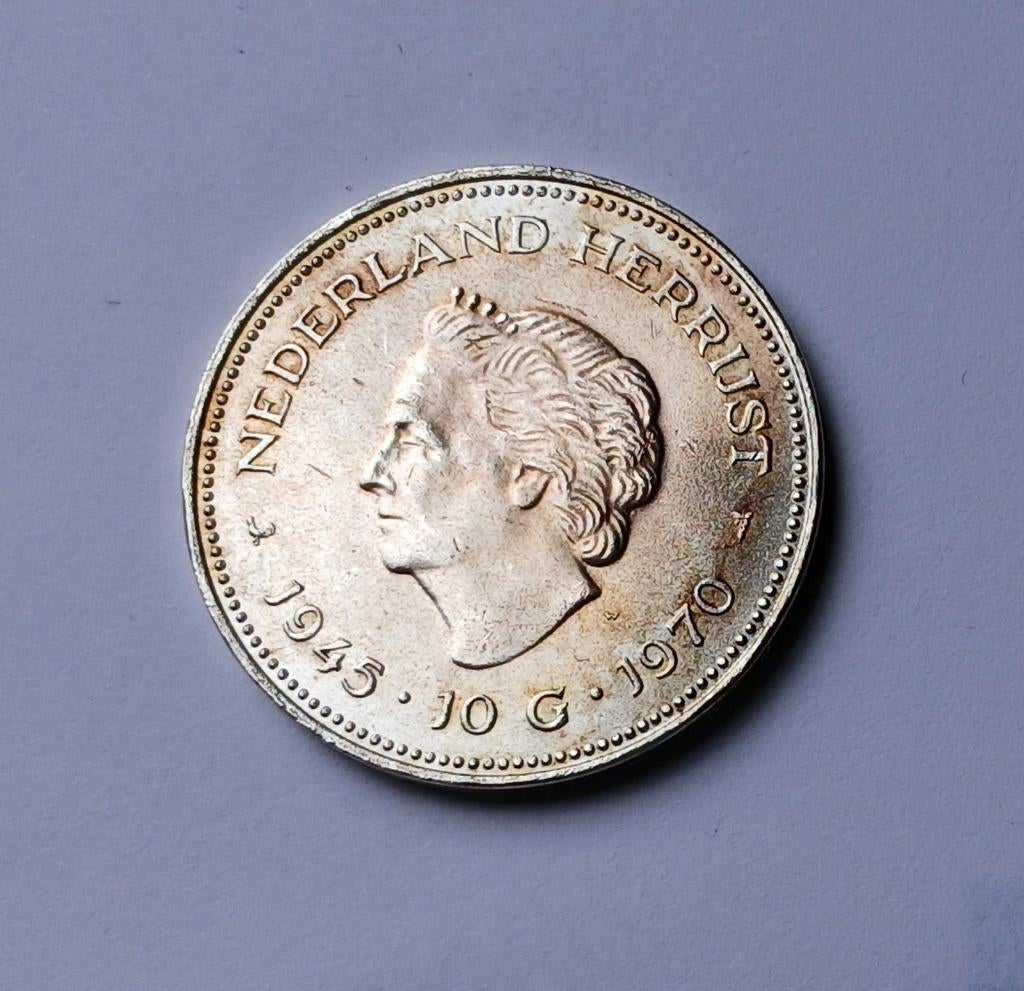 10 Gulden 1970, Koningin Juliana, Verzenden, Zilver, Losse munt