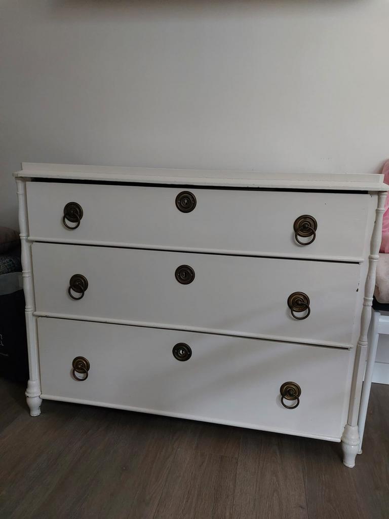Commode eiken, wit gelakt, Ophalen, Gebruikt, 100 tot 150 cm, Eikenhout