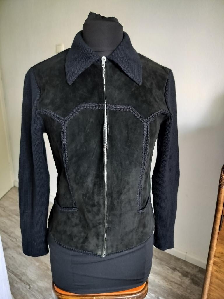 Vintage vest/jasje. Leer patchwork, Ophalen of Verzenden, Zo goed als nieuw, Maat 38/40 (M), Zwart