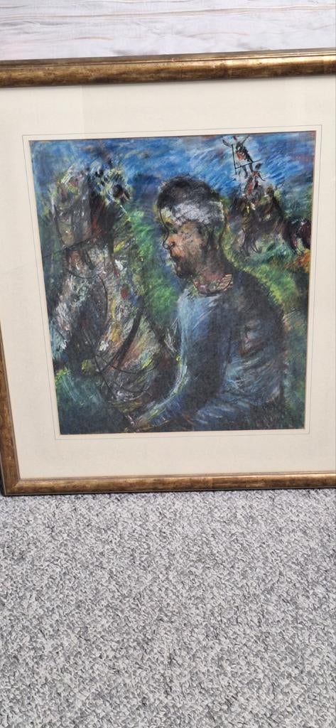 Pastelkrijt schilderij met lijst en museumglas, Ophalen