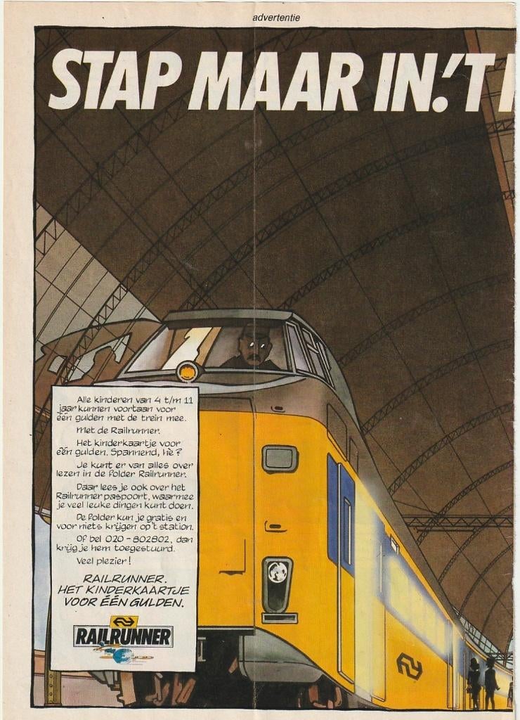 Retro reclame 1987 NS railrunner jongetje & Koploper, Verzenden, Overige typen
