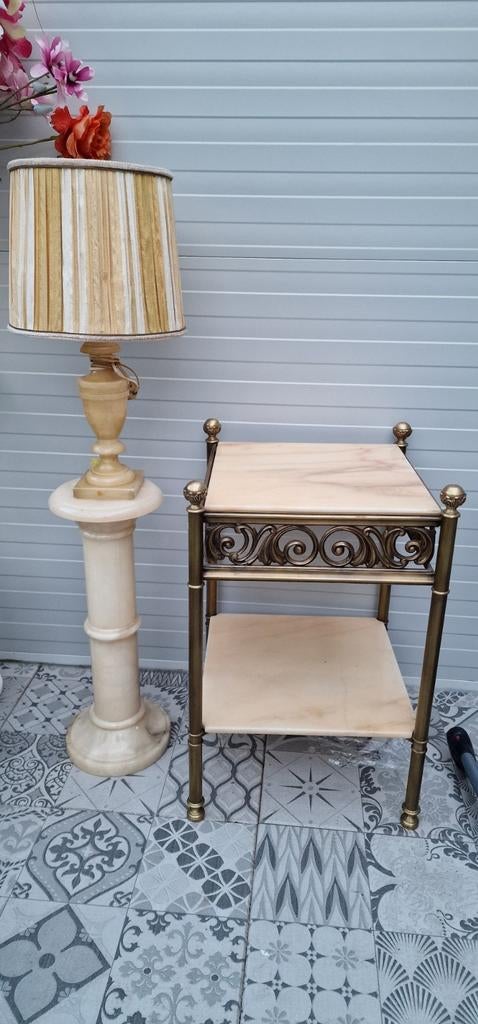 Vintage Set marmeren pilaar lamp en bijzet tafel, Ophalen, Minder dan 50 cm