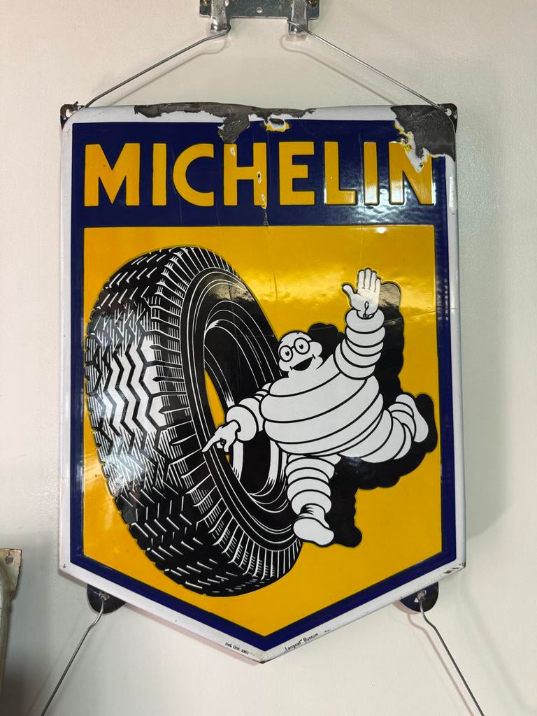 Vintage Michelin Emaille Reclamebord - Bibendum, Ophalen