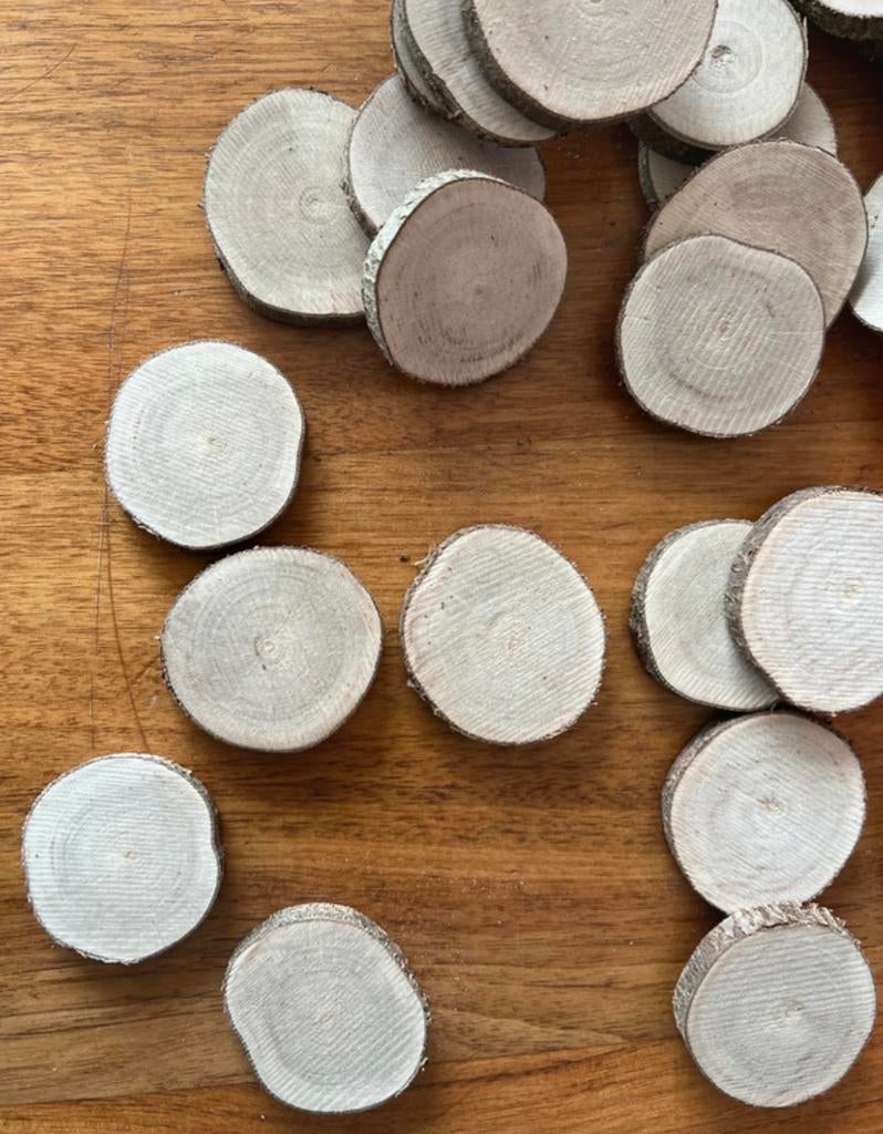 40 Houtschijfjes 5-5,5cm voor bloemschikken/houtbranden, Verzenden, Nieuw, Materiaal
