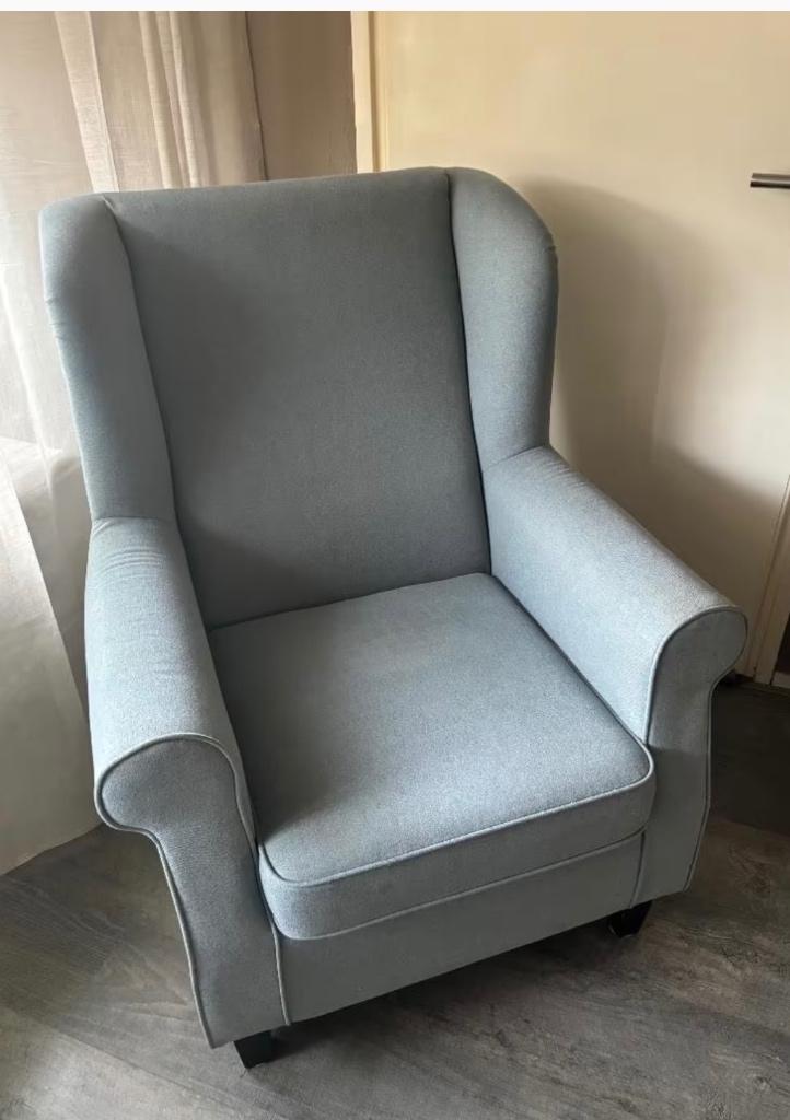 Fauteuil blauw/grijs, Huis en Inrichting, Fauteuils, Ophalen, Gebruikt, 75 tot 100 cm, 75 tot 100 cm
