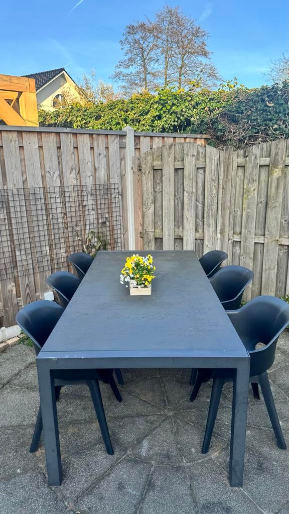 Tuintafel met 6 stoelen, Tuin en Terras, Ophalen, Gebruikt, Rechthoekig, Metaal