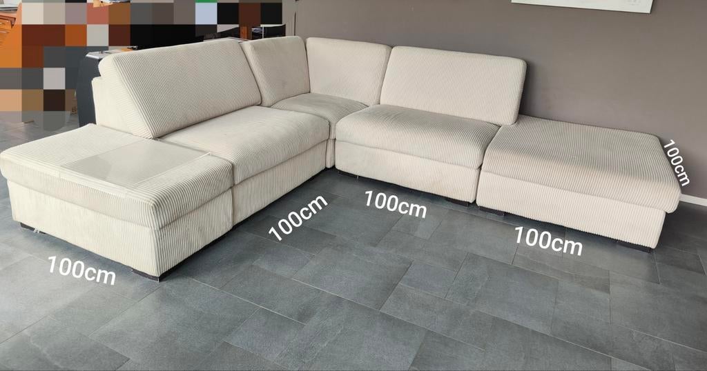 Moderne beige ribstof hoekbank - modulair en comfortabel, Huis en Inrichting, Banken | Bankstellen, Ophalen, Gebruikt, 100 tot 125 cm