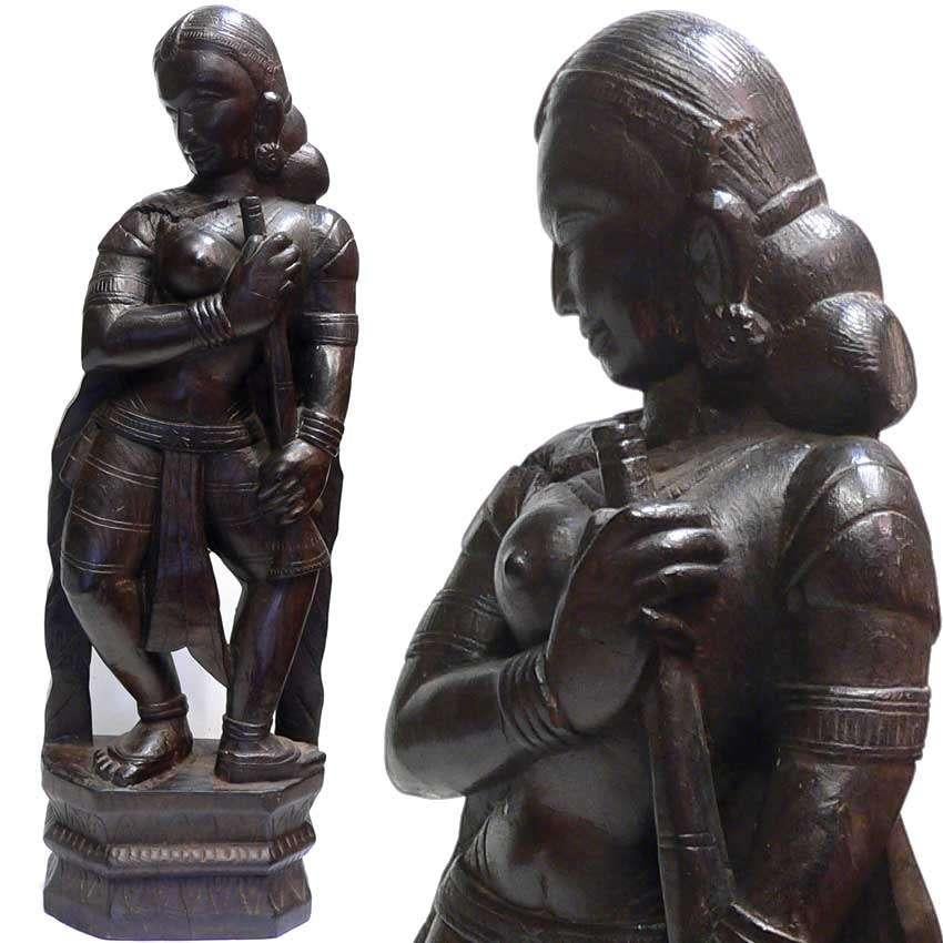 Houten Hindoeïstisch beeld uit INDIA BE26 Hindu shiva kunst, Ophalen of Verzenden