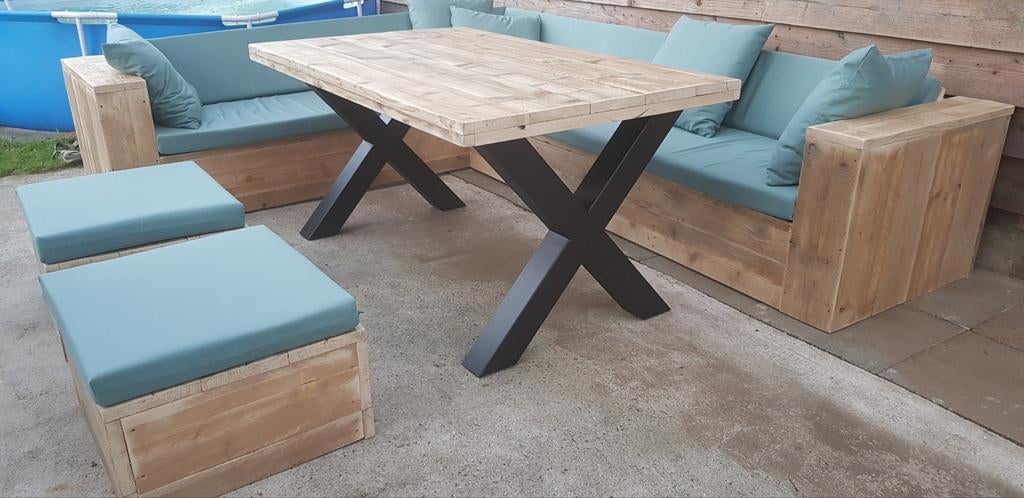 Steigerhout hoekbank loungeset tuinset loungebank kussens, Tuin en Terras, Ophalen of Verzenden, Nieuw