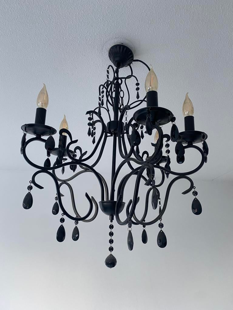 Zwarte kroonluchter, Huis en Inrichting, Lampen | Kroonluchters, Ophalen, Zo goed als nieuw