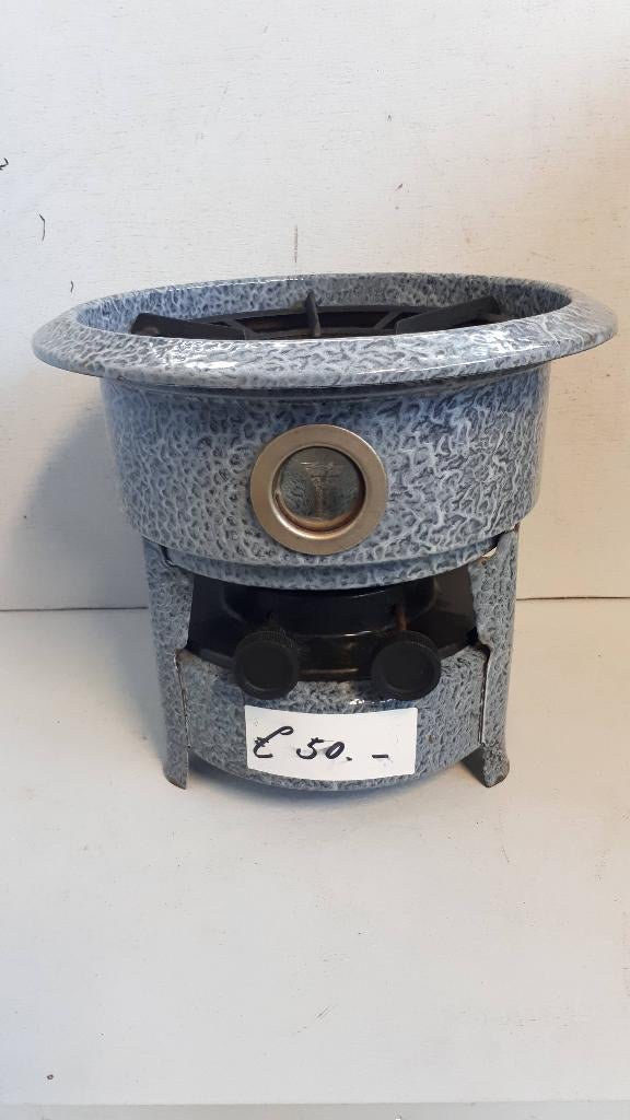 Petroleumstel 2Pits Grijsgewolkt, Antiek en Kunst, Antiek | Emaille, Ophalen of Verzenden