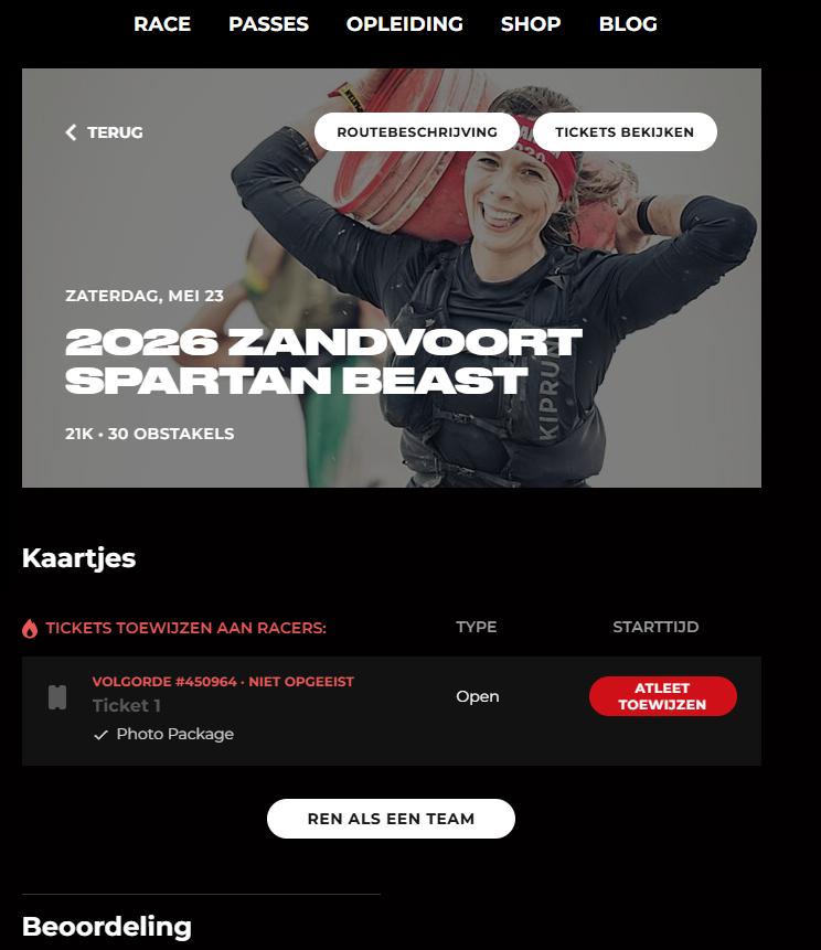 Spartan Race Zandvoort 2026 – Tickets te koop, Eén persoon