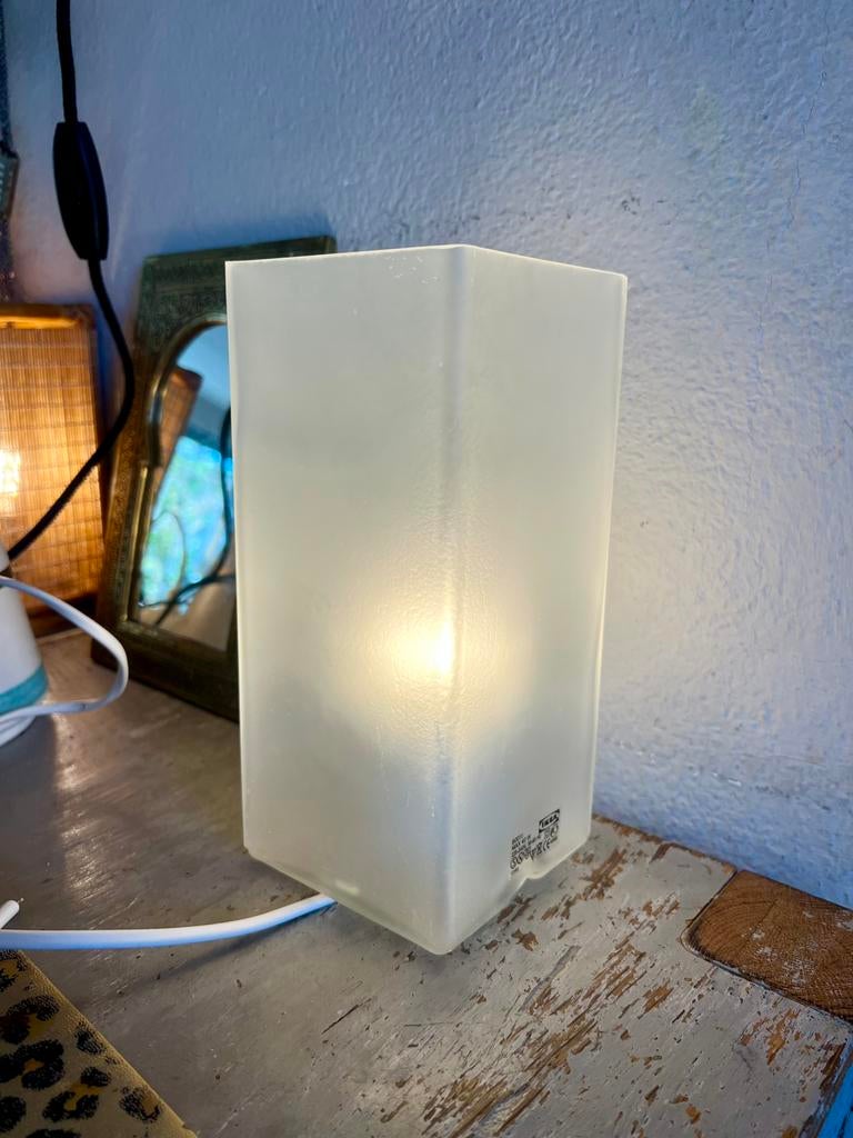 Vintage IKEA GRÖNÖ tafellamp frosted Glass kubus Design Lamp, Ophalen of Verzenden, Zo goed als nieuw, Glas, Minder dan 50 cm