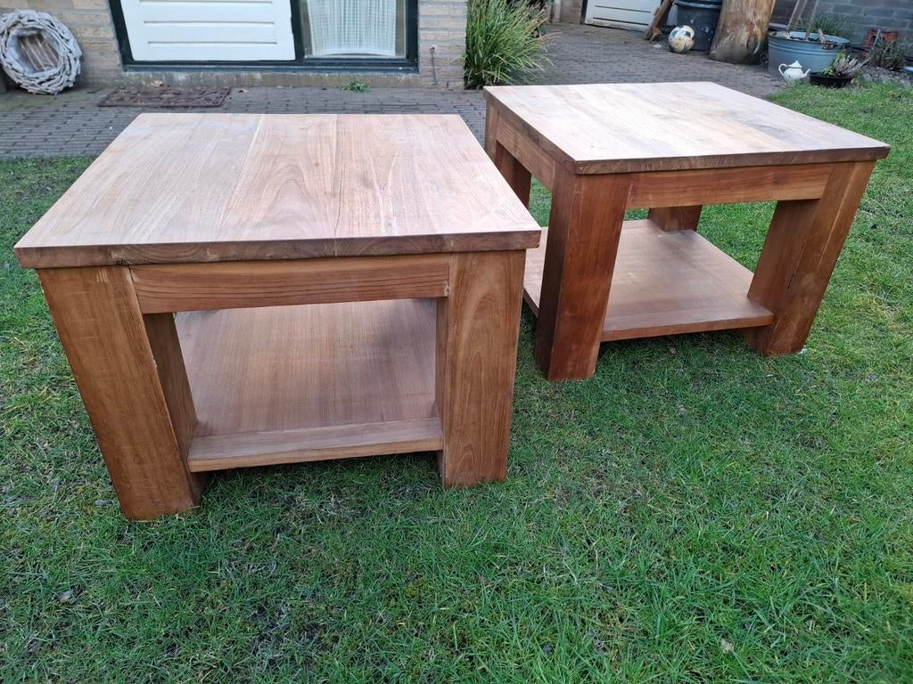 2 eikenhouten salon tafeltjes 60/60/45, Huis en Inrichting, Tafels | Salontafels, Ophalen, 50 tot 100 cm, Vierkant, 50 tot 100 cm