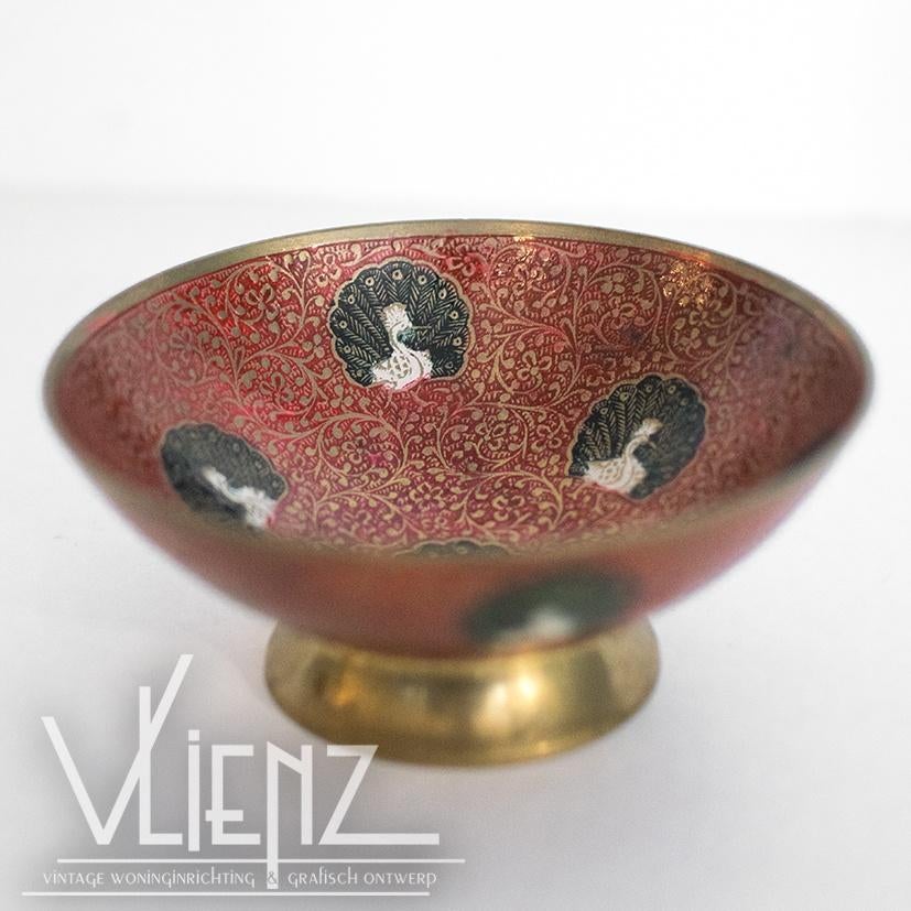 Vintage schaal, messing, koper, emaille cloisonné pauw, Ophalen of Verzenden, Huis en Inrichting