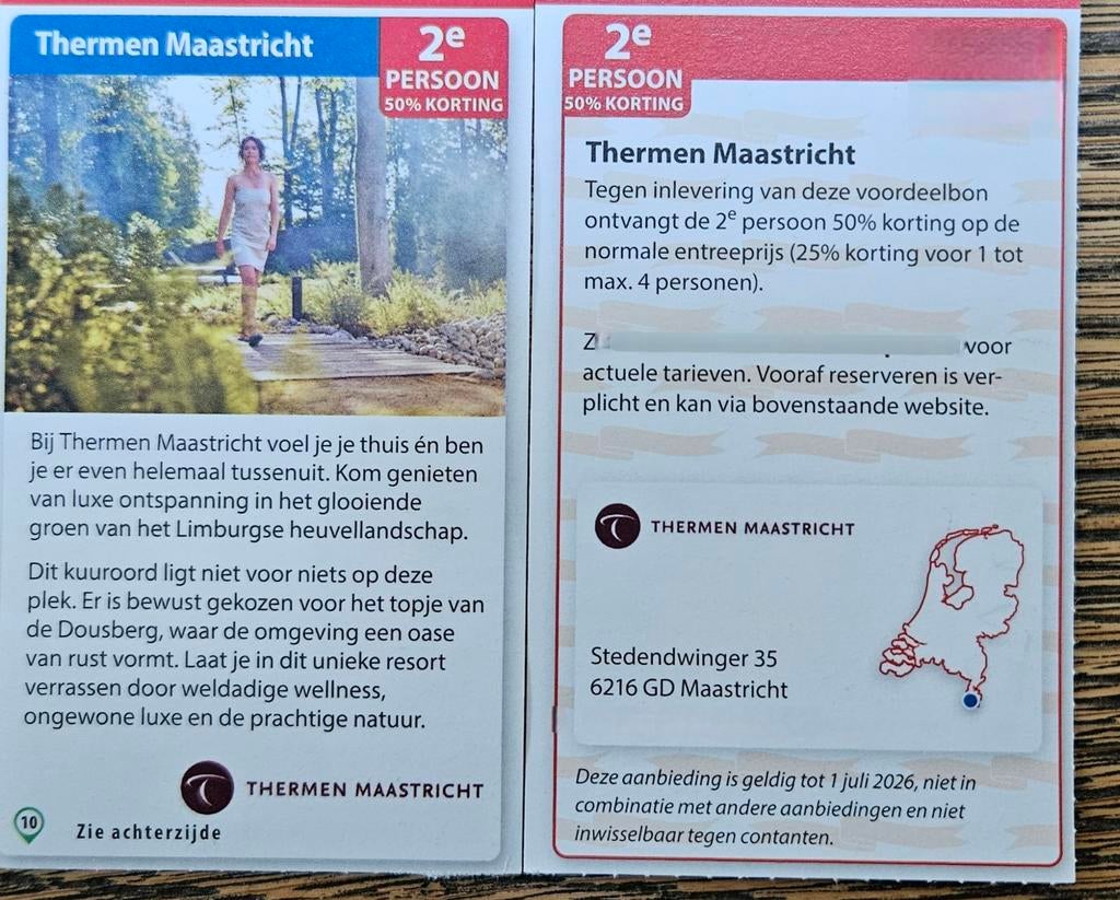 Thermen Maastricht 2e persoon 50% korting, Tickets en Kaartjes