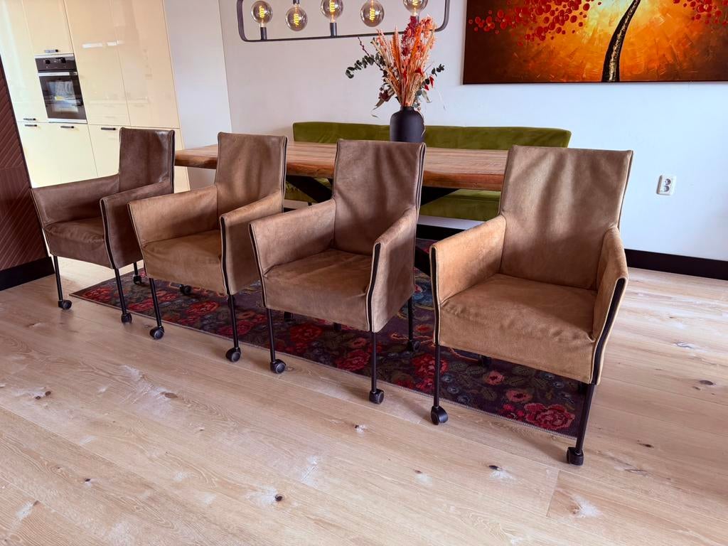 4 l’Ancora design eetkamerstoelen, Bruin, Leer, Ophalen of Verzenden, Zo goed als nieuw