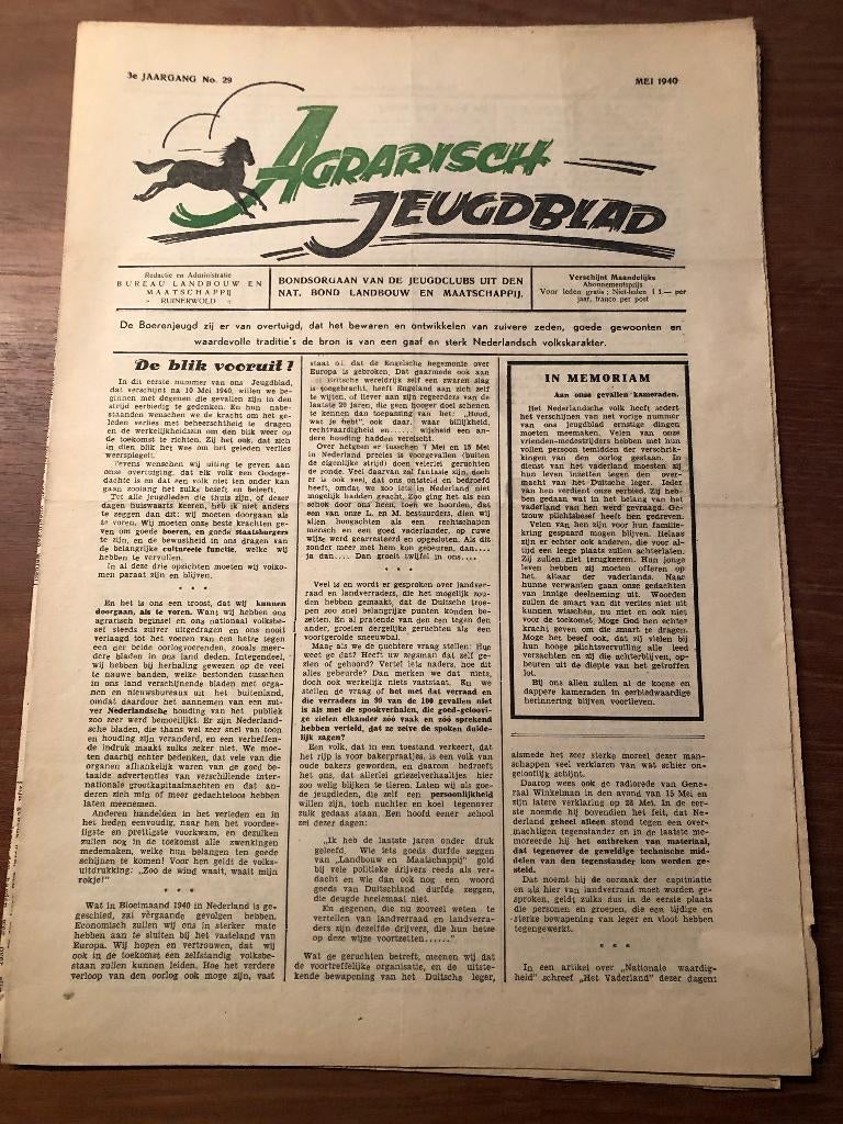 NSB Mei 1940 Agrarisch Jeugdblad. Orgaan van de jeugdclubs, Ophalen of Verzenden, Nederland, Boek of Tijdschrift