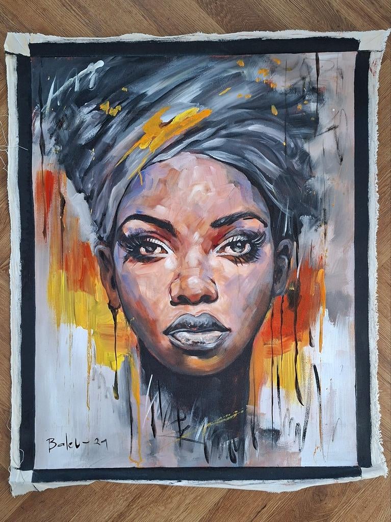 Schilderdoek, woman orange/yellow, Ophalen of Verzenden