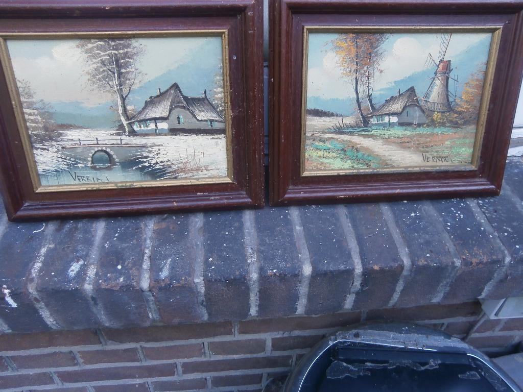 2  Tafereeltjes v/dezelfde maker, zoek de verschillen, Antiek en Kunst, Ophalen of Verzenden