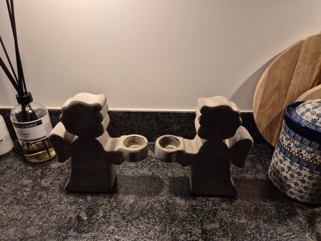 Betonnen waxinelichthouders Engelen zwaar 2 stuks, Ophalen of Verzenden, Nieuw