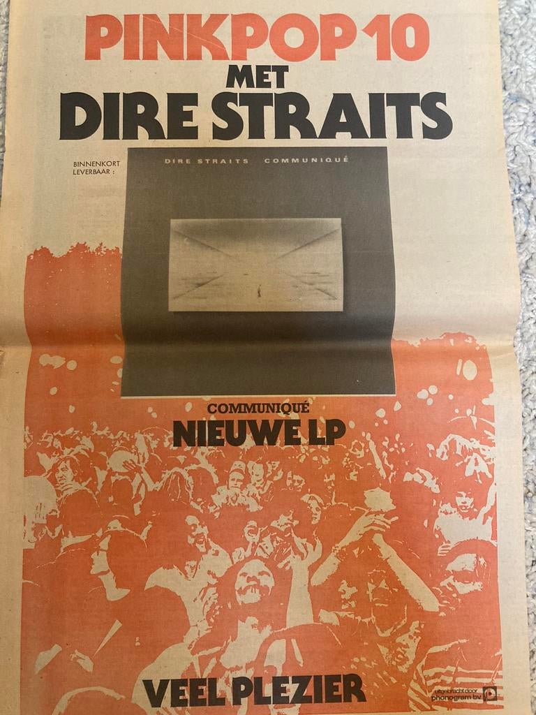 DIRE STRAITS A3 advertentie Communiqué release PINKPOP 1979, Ophalen of Verzenden