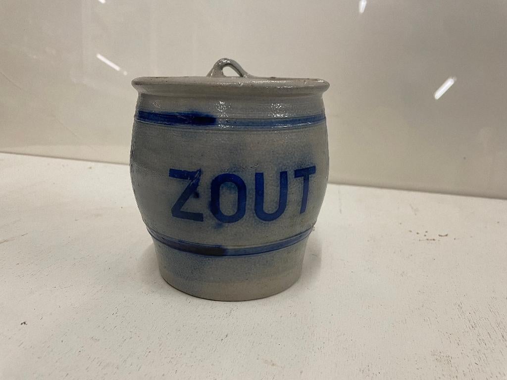 Keulse zout pot Blauw grijs gres 14hx13d €30, Ophalen