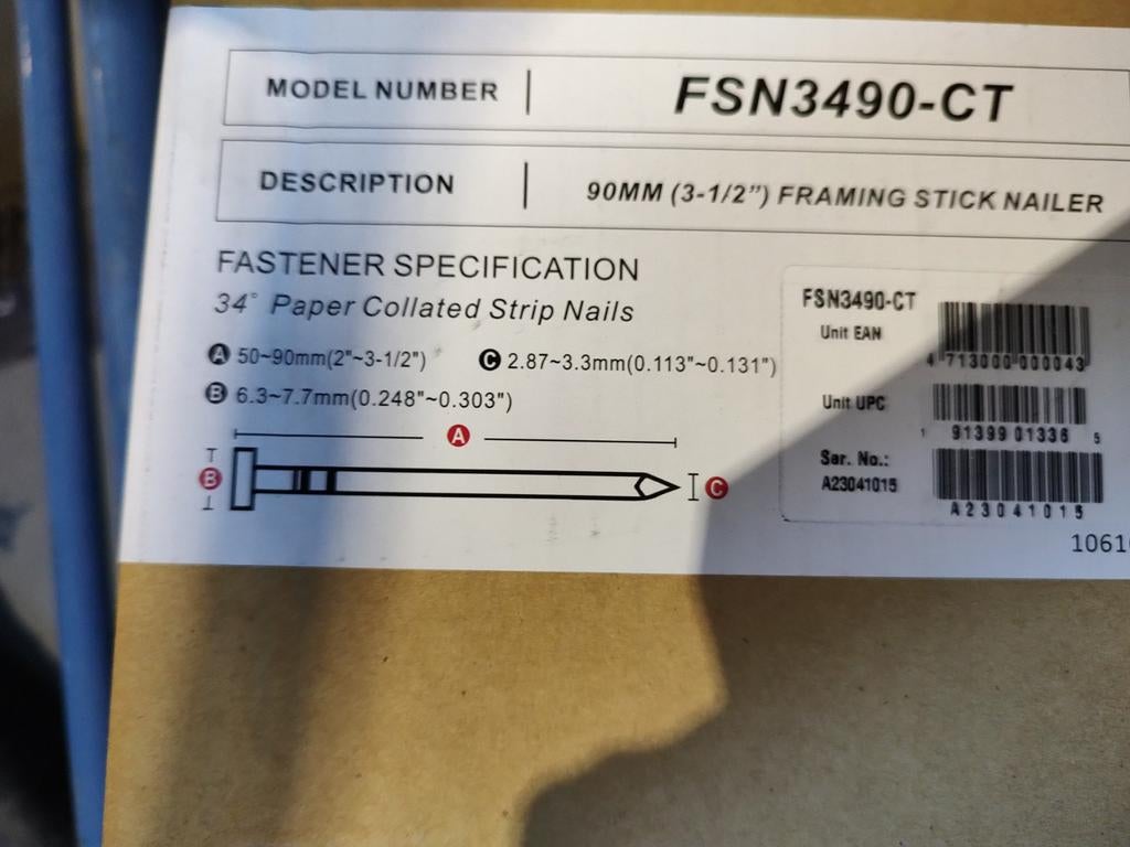 Everwin FSN3490-CT Pneumatische Tacker, Ophalen of Verzenden, Nieuw