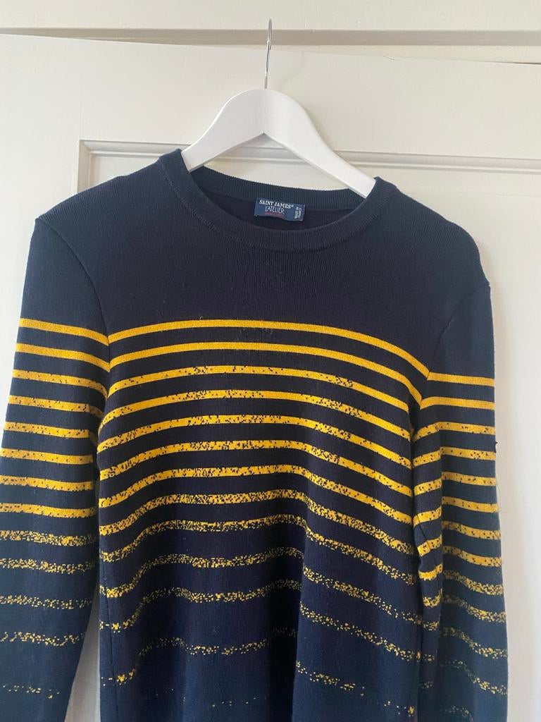 Saint James Scheerwol Trui - Maat 40/42 - Donkerblauw/Geel, Ophalen of Verzenden, Zo goed als nieuw, Blauw