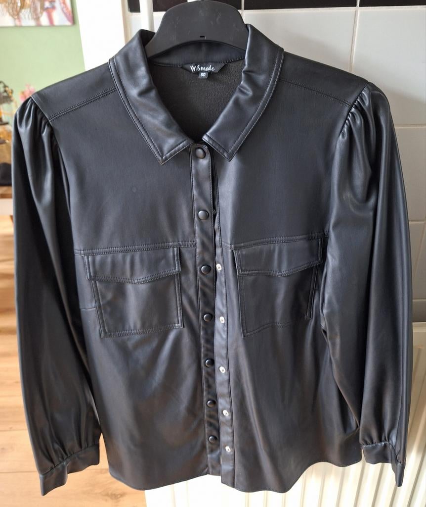 Zwart lederlook blouse/ jasje maat 50 van MS mode, MS Mode, Ophalen of Verzenden, Zo goed als nieuw, Zwart