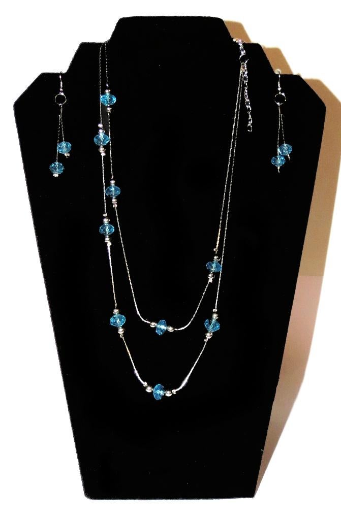 Setje glas facet kralen zilver plated ketting en oorbellen, Sieraden, Tassen en Uiterlijk, Kettingen, Nieuw, Overige materialen